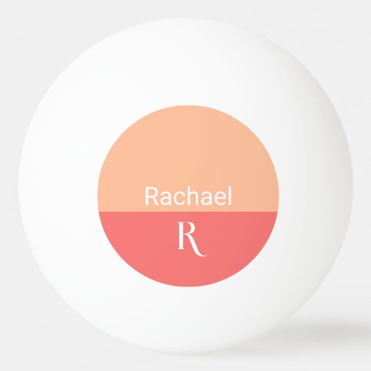 シンプルピーチモノグラム名 卓球ボール (正面)