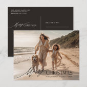 シンプルファミリードッグビーチフォトクリスマスホリデー ポストカード (正面/裏面)