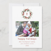 シンプルファミリーフォトイニシャルクリスマスホリデーカード 招待状 (正面)