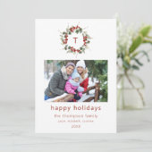シンプルファミリーフォトイニシャルクリスマスホリデーカード 招待状 (スタンド正面)