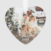 シンプルファミリー2フォト名前をカスタムする台本&年 オーナメント (正面)