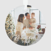 シンプルファミリー2フォト名前をカスタムする台本&年 オーナメント (裏面)