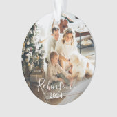 シンプルファミリー2フォト名前をカスタムする台本&年 オーナメント (正面)