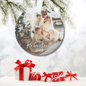 シンプルファミリー2フォト名前をカスタムする台本&年 オーナメント