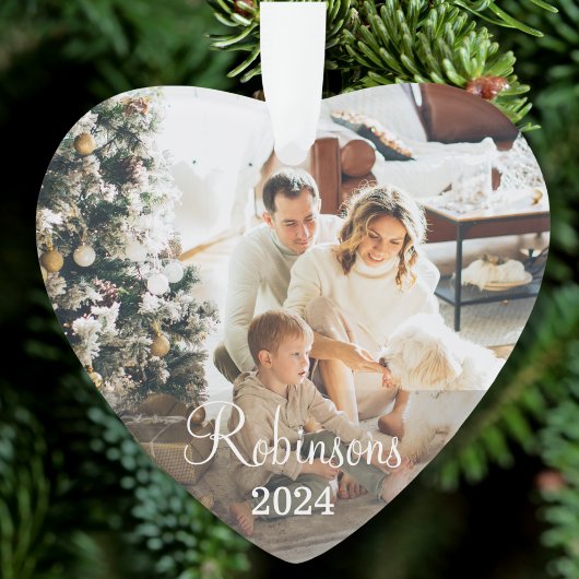 シンプルファミリー2フォト名前をカスタムする台本&年 オーナメント