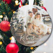 シンプルファミリー2フォト名前をカスタムする台本&年 オーナメント