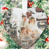 シンプルファミリー2フォト名前をカスタムする台本&年 オーナメント