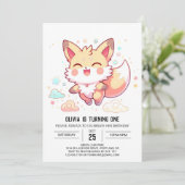 シンプルファンタジーキツネ1歳の誕生日 招待状 (スタンド正面)