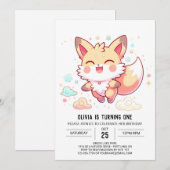 シンプルファンタジーキツネ1歳の誕生日 招待状 (正面/裏面)
