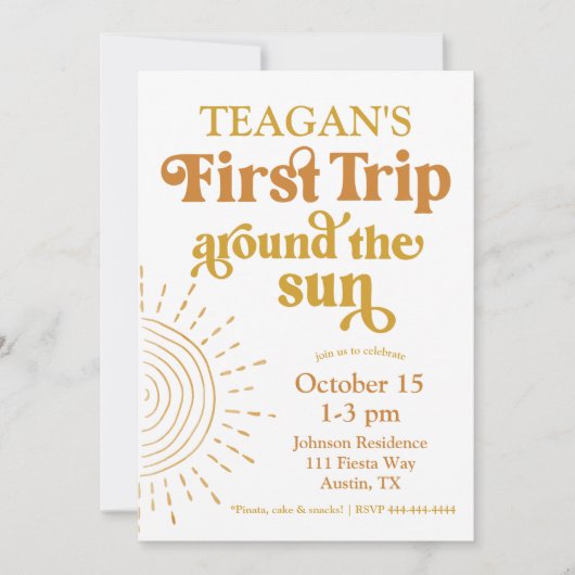 シンプルファーストトリップのまわりにザサンファースト誕生日 招待状 (正面)
