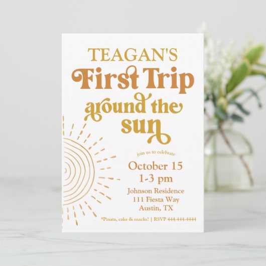 シンプルファーストトリップのまわりにザサンファースト誕生日 招待状 (スタンド正面)