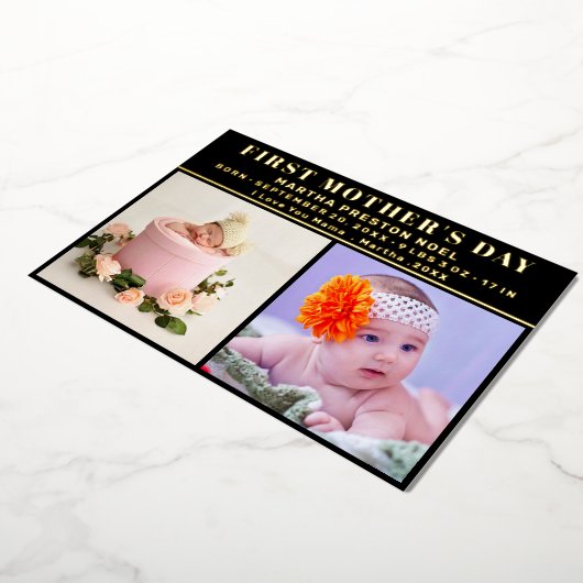 シンプルファースト母の日の写真コラージュ記念 箔シーズンカード (回転した状態)