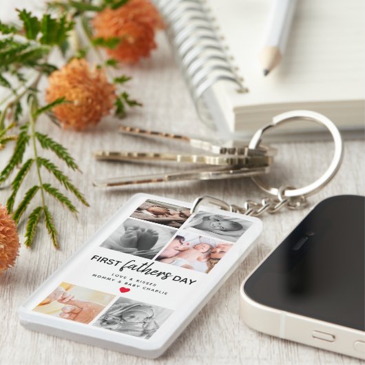 シンプルファースト父の日写真コラージュ |パパ キーホルダー (正面右)