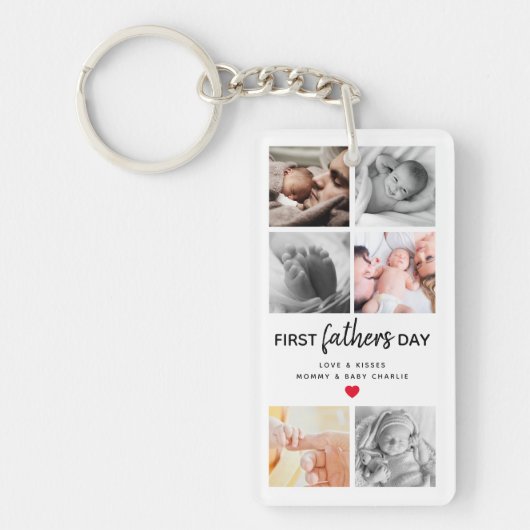 シンプルファースト父の日写真コラージュ |パパ キーホルダー (正面)