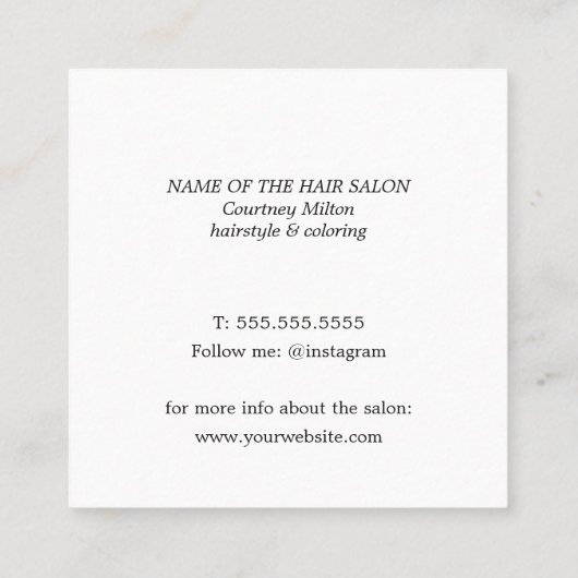 シンプルフェイクエレガントクラフトブラックシザーヘアサロン スクエア名刺 (裏面)