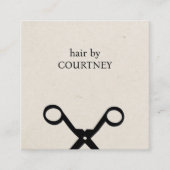 シンプルフェイクエレガントクラフトブラックシザーヘアサロン スクエア名刺 (正面)