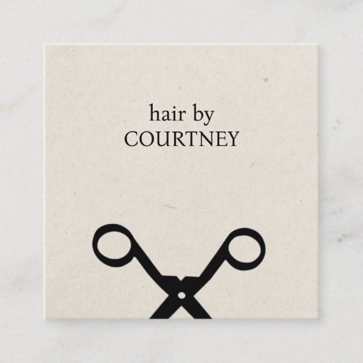 シンプルフェイクエレガントクラフトブラックシザーヘアサロン スクエア名刺 (正面)