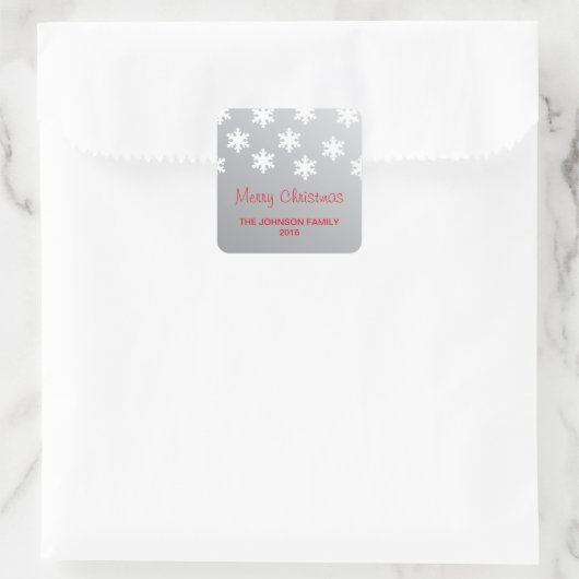 シンプルフェイクエレガントシルバーホワイト雪片クリスマス スクエアシール (バッグ)