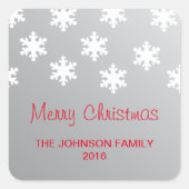 シンプルフェイクエレガントシルバーホワイト雪片クリスマス スクエアシール (正面)