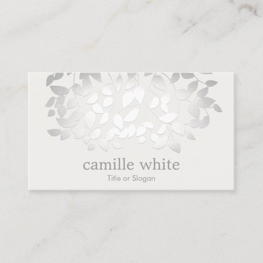シンプルフェイクエレガントシルバー葉スパ 名刺 (正面)