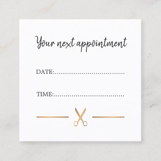 シンプルフェイクエレガント金ゴールドホワイトヘアアポイントメント 予約カード (正面)