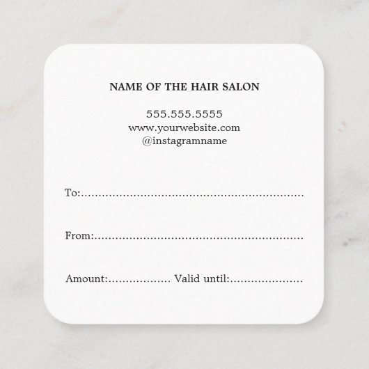 シンプルフェイクエレガント金ゴールド美しいサロンギフト スクエア名刺 (裏面)