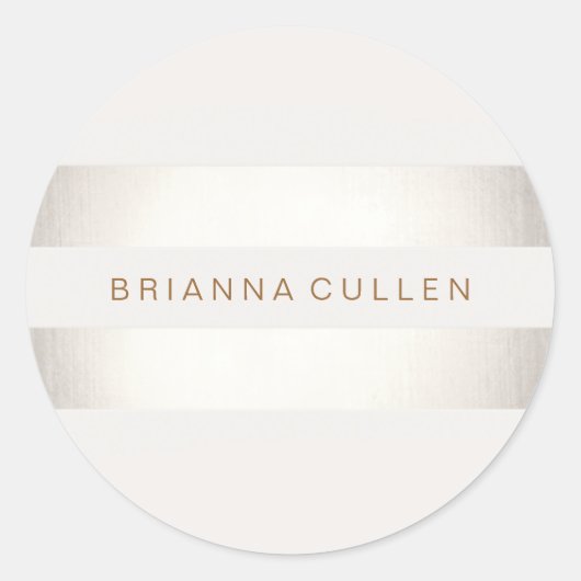 シンプルフェイクエレガント銀と白ストライプの ラウンドシール (正面)