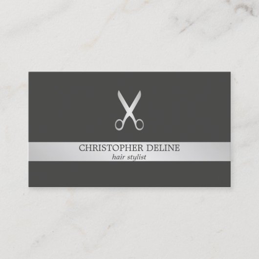 シンプルフェイクエレガント銀シザー美容師 名刺 (正面)