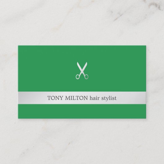 シンプルフェイクエレガント銀シザー美容師 名刺 (正面)