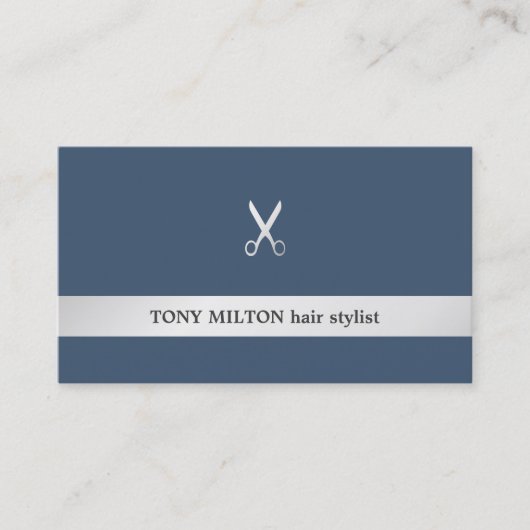 シンプルフェイクエレガント銀シザー美容師 名刺 (正面)