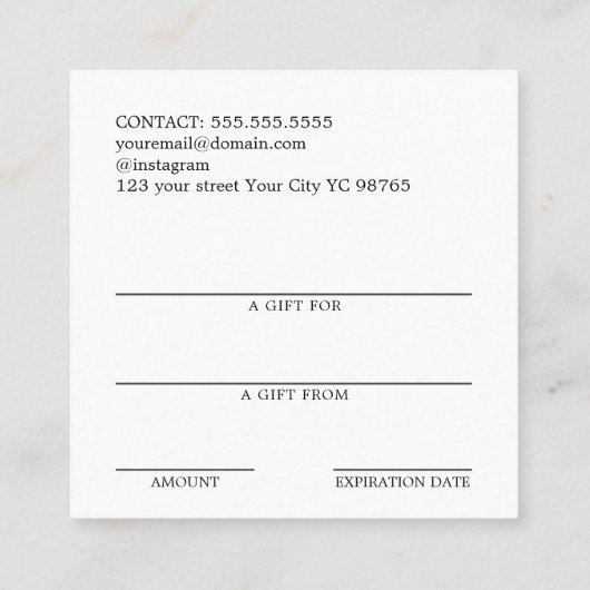 シンプルフェイクエレガント銀券 スクエア名刺 (裏面)