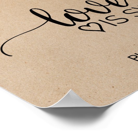 シンプルフェイククラフト書道の愛は甘いサイン ポスター (角)