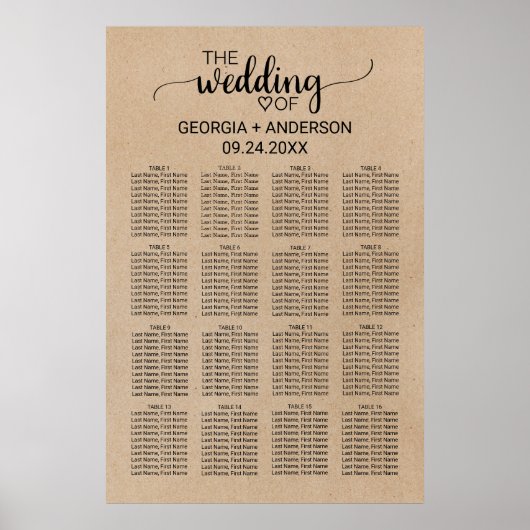 シンプルフェイククラフト書道座席表 ポスター (正面)