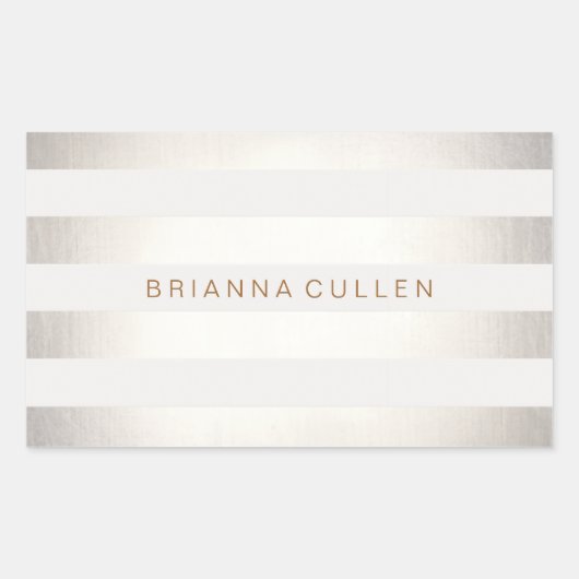 シンプルフェイクスタイリッシュ銀と白のストライプ 長方形シール (正面)