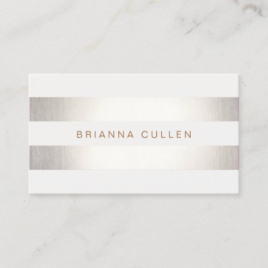 シンプルフェイクスタイリッシュ銀と白ストライプの 名刺 (正面)