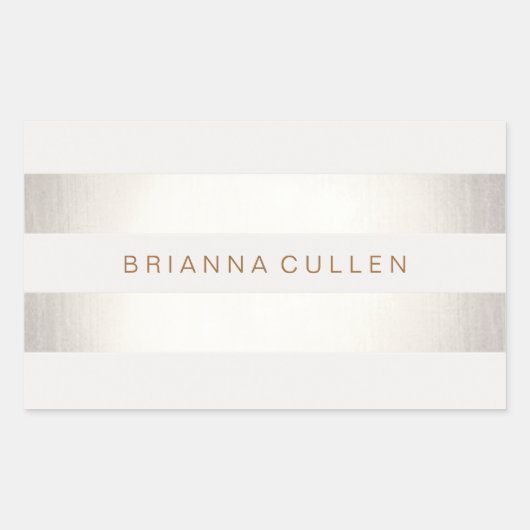 シンプルフェイクスタイリッシュ銀と白ストライプの 長方形シール (正面)