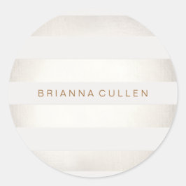 シンプルフェイクスタイリッシュ銀と白ストライプ2 ラウンドシール