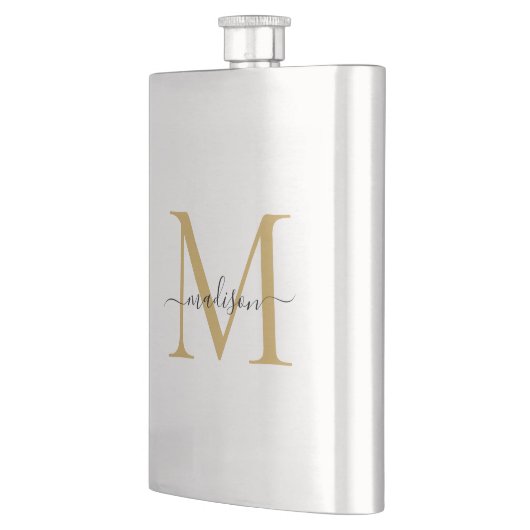 シンプルフェイクモダン金ゴールドモノグラムガーリースクリプト名 フラスク (左)