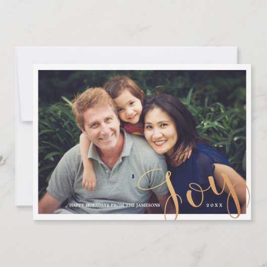 シンプルフェイクモダン金ホイルJoy Christmas写真 シーズンカード (正面)