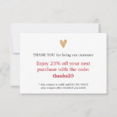 シンプルフェイク金ゴールドエレガントハートありがとうクーポン サンキューカード (正面)