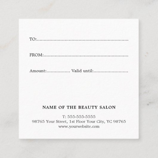 シンプルフェイク金ゴールドエレガントフローラ贈与証明書 割引カード (裏面)