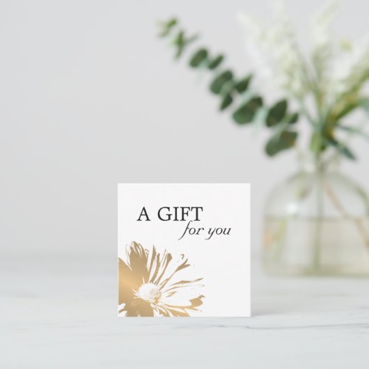 シンプルフェイク金ゴールドエレガントフローラ贈与証明書 割引カード (スタンド正面)