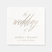 シンプルフェイク金ゴールド書結婚の概要 スタンダードカクテルナプキン (正面)