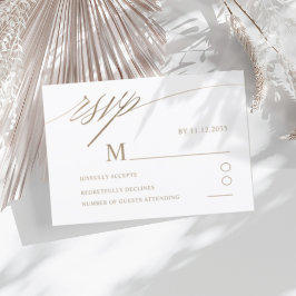 シンプルフェイク金ゴールド書道ウェディングRSVP 出欠カード
