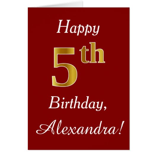 シンプルフェイク金ゴールド第5誕生日+名前をカスタムするカード (正面)