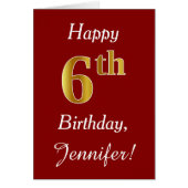 シンプルフェイク金ゴールド第6誕生日+名前をカスタムするカード (正面)