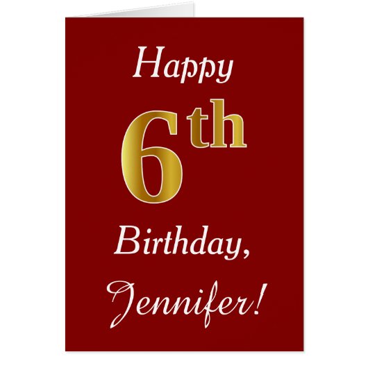 シンプルフェイク金ゴールド第6誕生日+名前をカスタムするカード (正面)