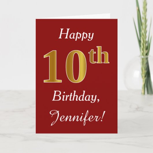 シンプルフェイク金ゴールド10番目の誕生日+名前をカスタムするカード カード (正面)