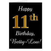 シンプルフェイク金ゴールド11番目の誕生日+名前をカスタムするカード (正面)