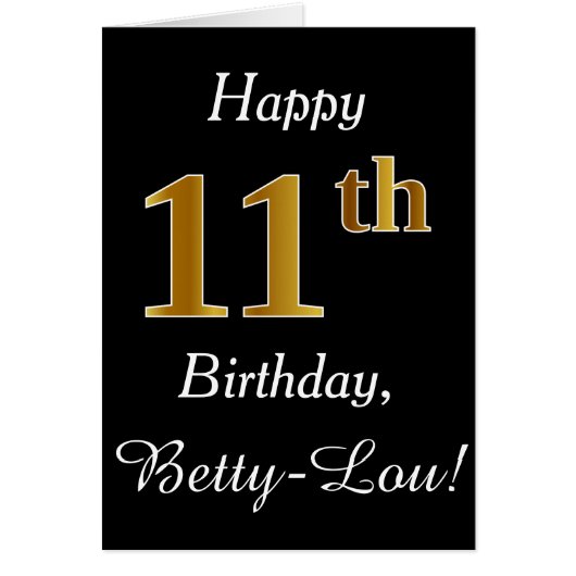 シンプルフェイク金ゴールド11番目の誕生日+名前をカスタムするカード (正面)